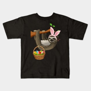 Funny Sloth Easter Day Bunny Ear Egg Easter Shirt Boys Girls Kids T-Shirt